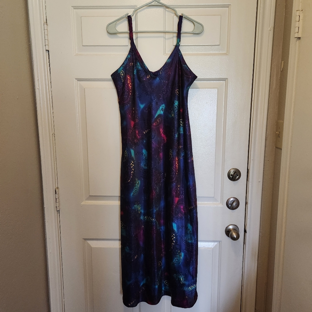 Vintage Delicate Pleasures Intimates Satin Slip Dress Galaxy Paisley Size Large